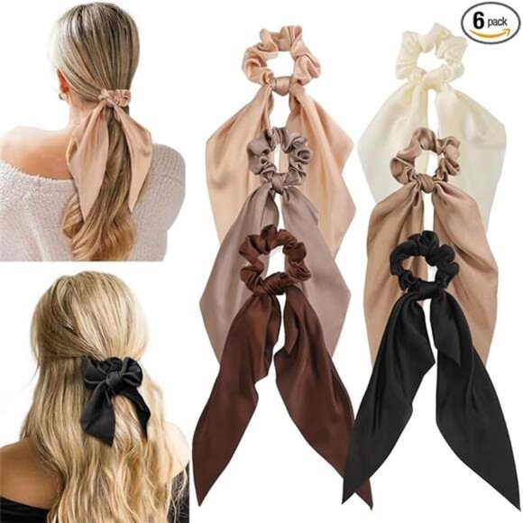 Bow hair scrunchies set silk satin hair ties knotted ribbon hair accessories - Picture 7 of 7